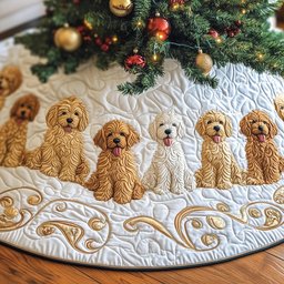 Goldendoodles on the Gold Swirl Christmas Tree Skirt - Made to Order TREEK101