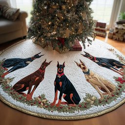 Merry Doberman Eve Christmas Tree Skirt - Made to Order TREEK101