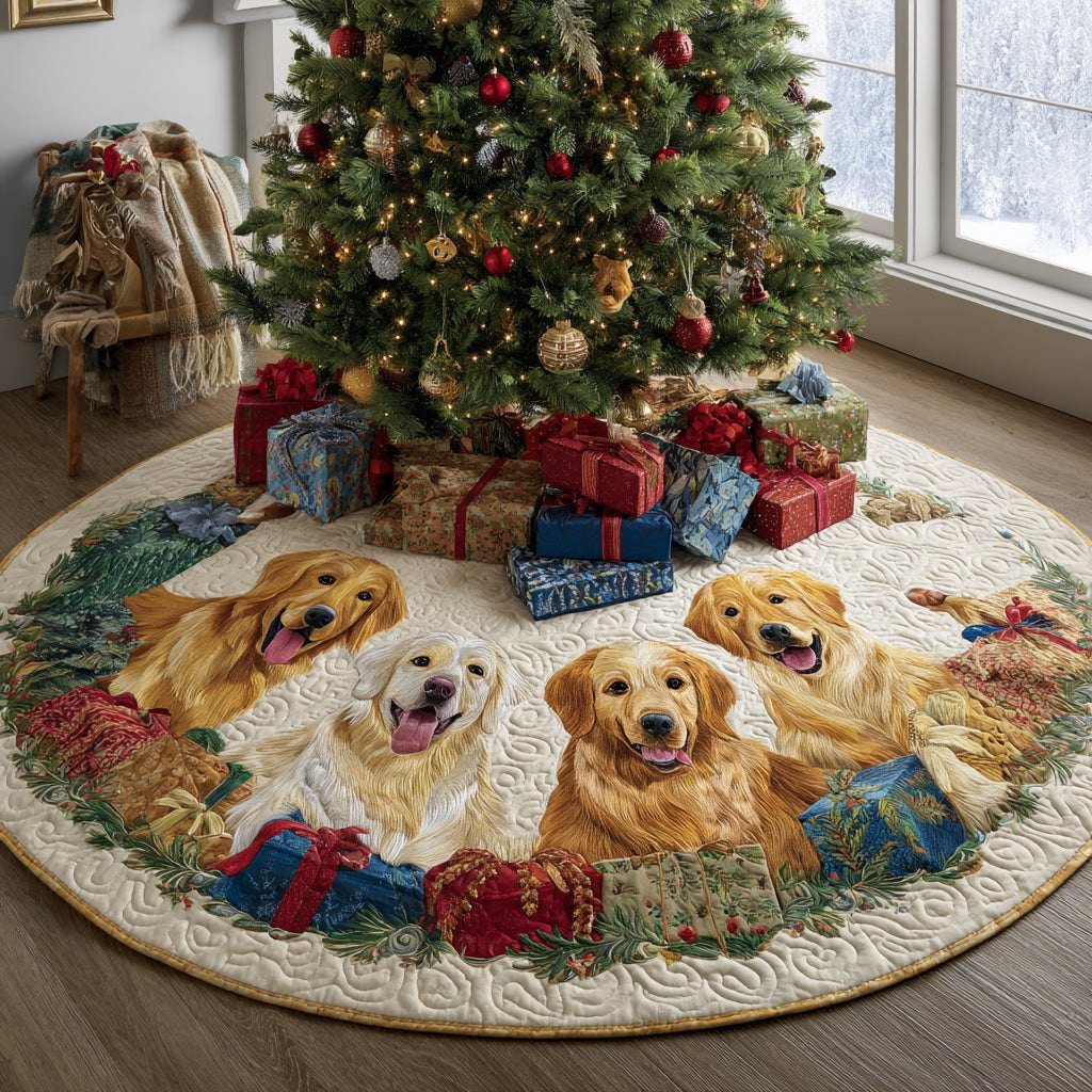 Goldens Among the Presents Christmas Tree Skirt - Made to Order TREEK101