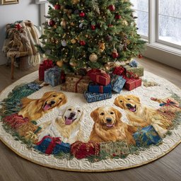 Goldens Among the Presents Christmas Tree Skirt - Made to Order TREEK101