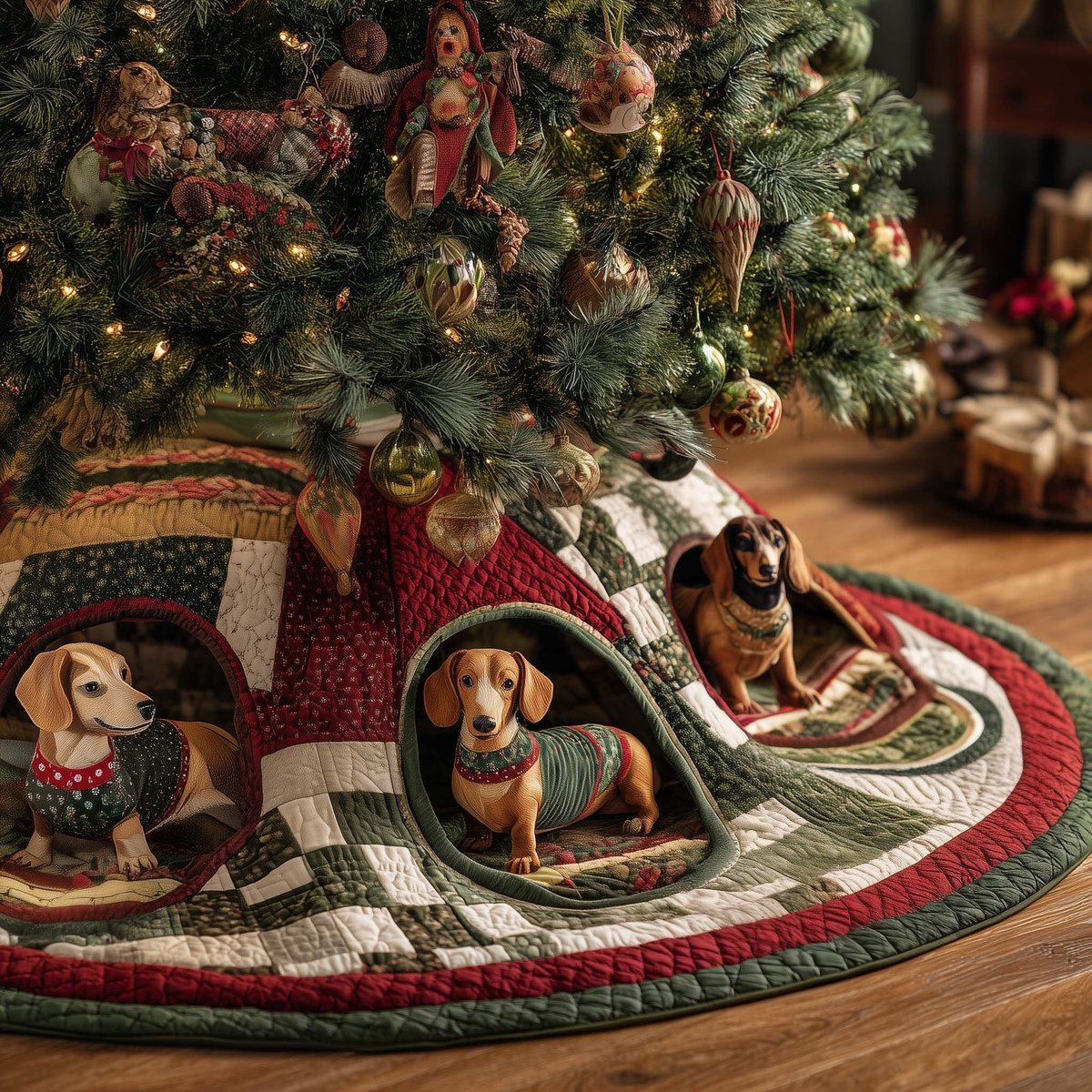 Dachshunds in Sweaters in the Quilt Christmas Tree Skirt - Made to Order TREEK101