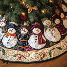 Vintage Snowman Row on Cream Christmas Tree Skirt - Made to Order TREEK101