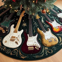 Guitar Spread on Snow White Christmas Tree Skirt - Made to Order TREEK101
