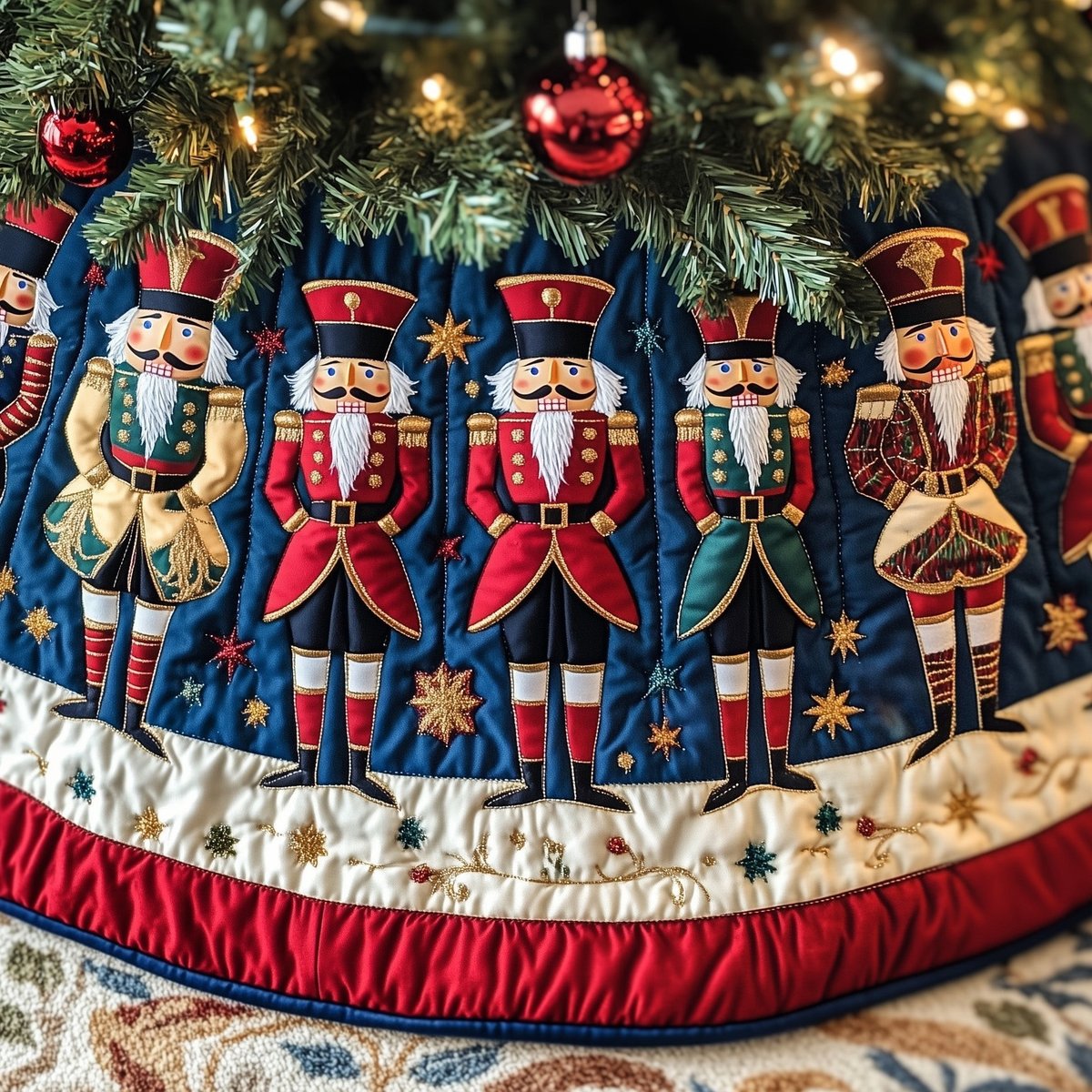 Nutcracker Guard on Navy Stars Christmas Tree Skirt - Made to Order TREEK101