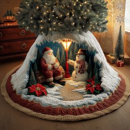 Santa and Snowman by the Lamp Christmas Tree Skirt - Made to Order TREEK101