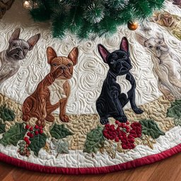 Poinsettia Frenchie Paws Christmas Tree Skirt - Made to Order TREEK101
