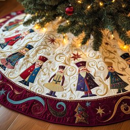 Nutcracker Dancers on Cream Christmas Tree Skirt - Made to Order TREEK101