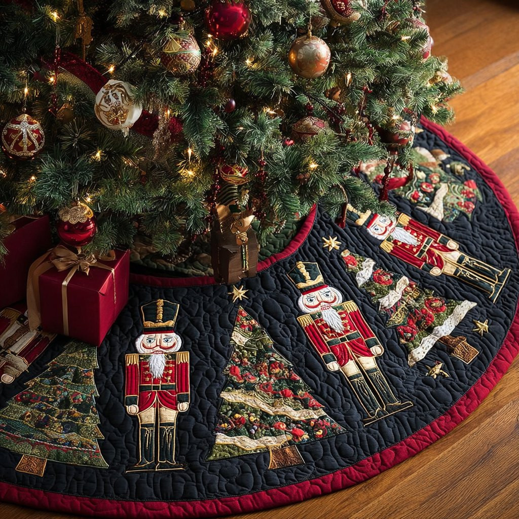 Nutcrackers on the Navy Star Hem Christmas Tree Skirt - Made to Order TREEK101