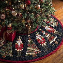 Nutcrackers on the Navy Star Hem Christmas Tree Skirt - Made to Order TREEK101