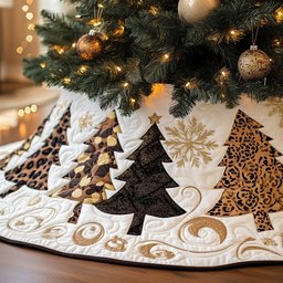Leopard Print Trees on Ivory Christmas Tree Skirt - Made to Order TREEK101