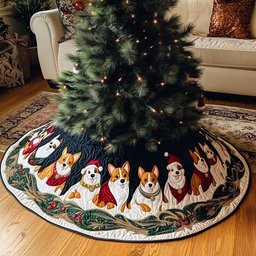 Corgis in Scarves on the Snow Band Christmas Tree Skirt - Made to Order TREEK101