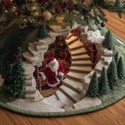 Santa in the Book Stair Hollow Christmas Tree Skirt - Made to Order TREEK101