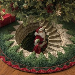 Santa Descending the Green Well Christmas Tree Skirt - Made to Order TREEK101