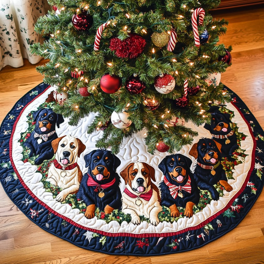 Rottweiler Holiday Spirit Christmas Tree Skirt - Made to Order TREEK101