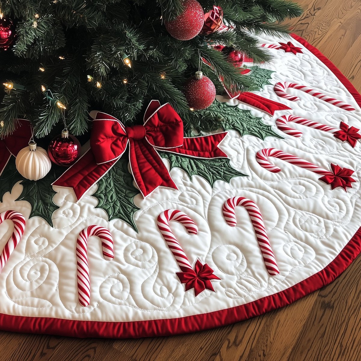 Candy Canes in a Velvet Ring Christmas Tree Skirt - Made to Order TREEK101