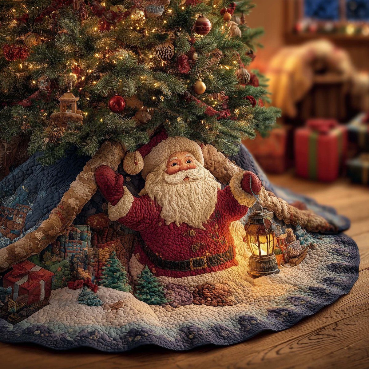 Santa Waving with the Gift Sack Christmas Tree Skirt - Made to Order TREEK101