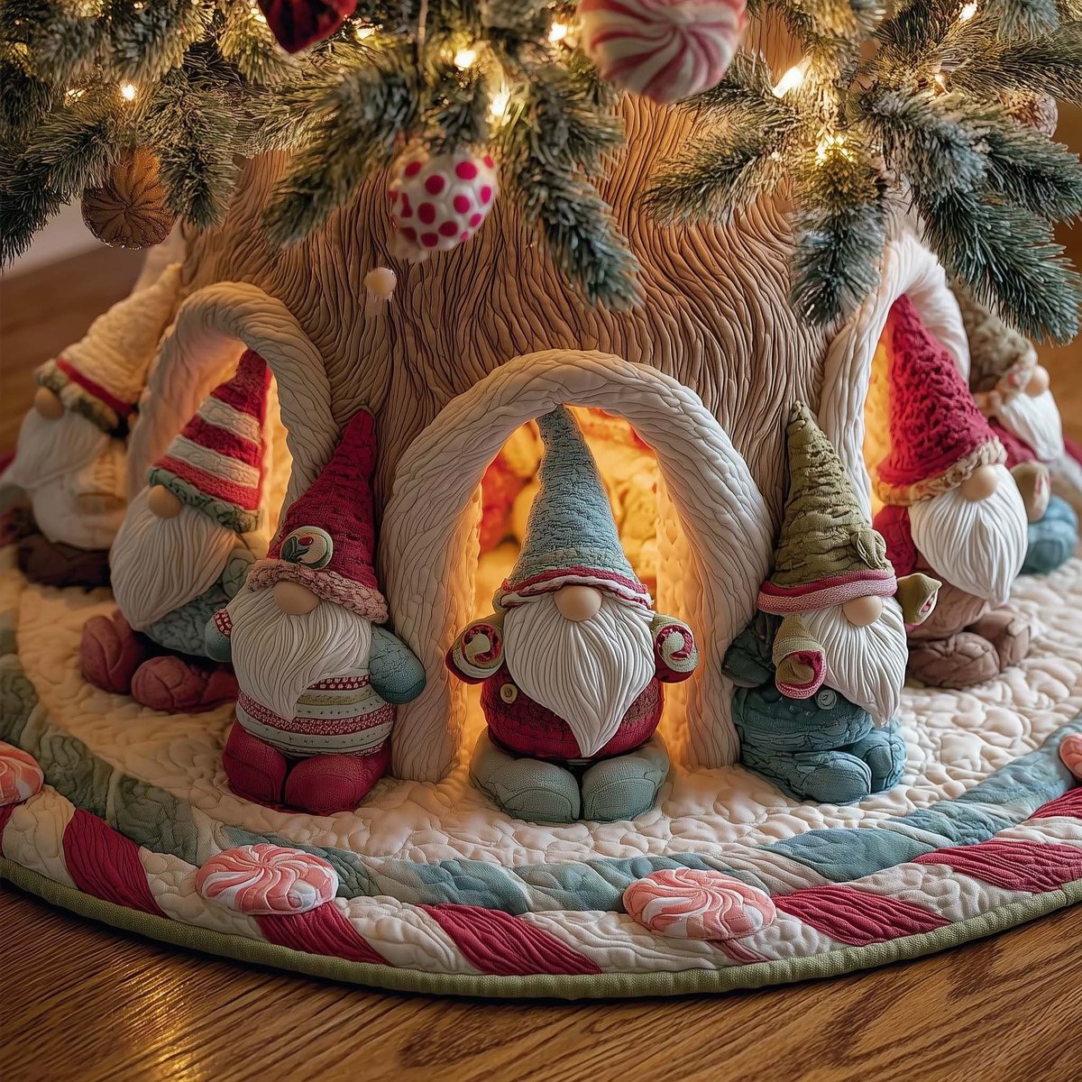 Gnome Family in the Glow Arch Christmas Tree Skirt - Made to Order TREEK101
