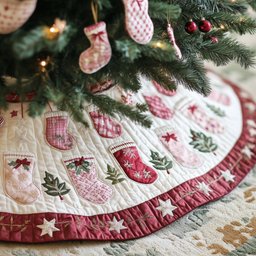 Rose Stockings on Cream Christmas Tree Skirt - Made to Order TREEK101