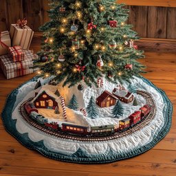 Train Loop Round the Cabins Christmas Tree Skirt - Made to Order TREEK101