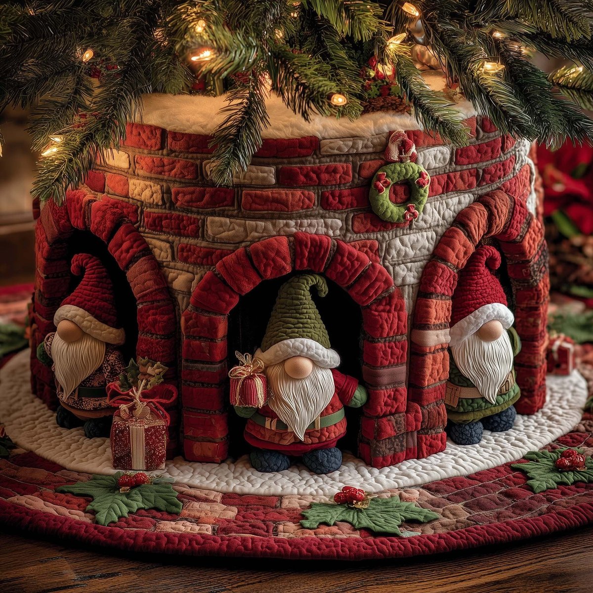 Gnomes at the Red Brick Fort Christmas Tree Skirt - Made to Order TREEK101