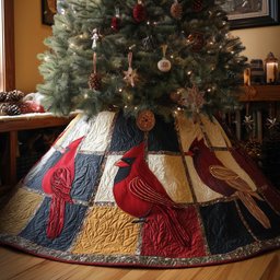 Cardinal Quilt Block Sampler Christmas Tree Skirt - Made to Order TREEK101