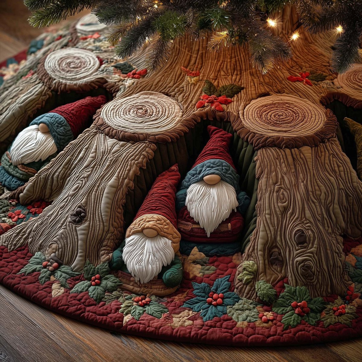Gnome Doors in the Old Stump Christmas Tree Skirt - Made to Order TREEK101