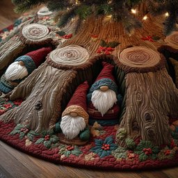Gnome Doors in the Old Stump Christmas Tree Skirt - Made to Order TREEK101