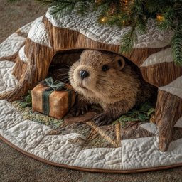 Beaver Peeking from the Lodge Christmas Tree Skirt - Made to Order TREEK101