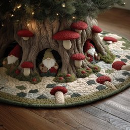 Gnome at the Mushroom Stump Christmas Tree Skirt - Made to Order TREEK101
