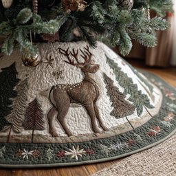 Stag and Doe Folk Panel Christmas Tree Skirt - Made to Order TREEK101