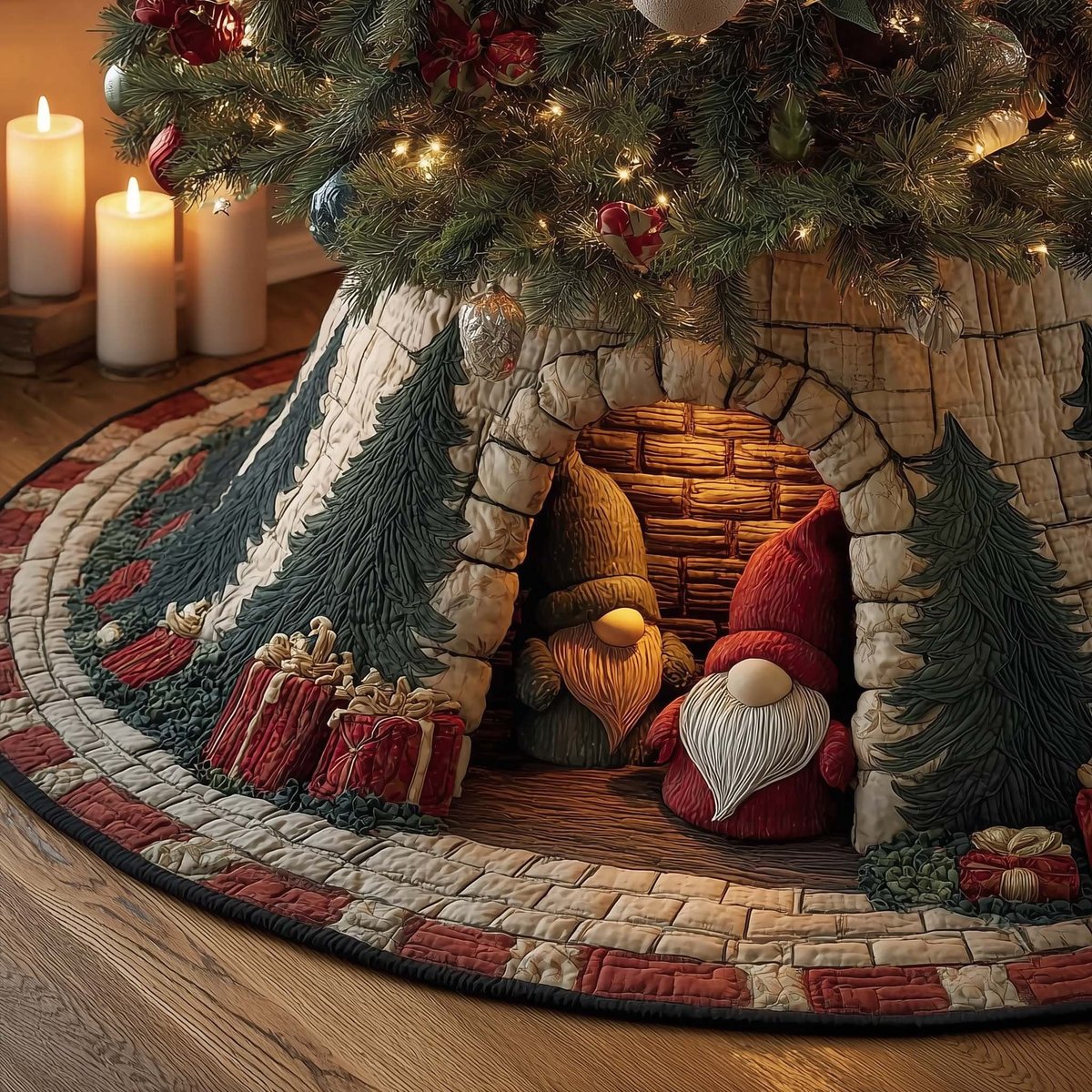 Gnome by the Fireside Tree Christmas Tree Skirt - Made to Order TREEK101