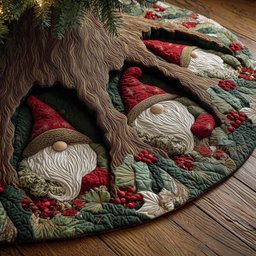 Gnome Faces in the Berry Wood Christmas Tree Skirt - Made to Order TREEK101