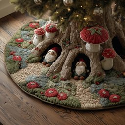 Gnomes in the Toadstool Garden Christmas Tree Skirt - Made to Order TREEK101