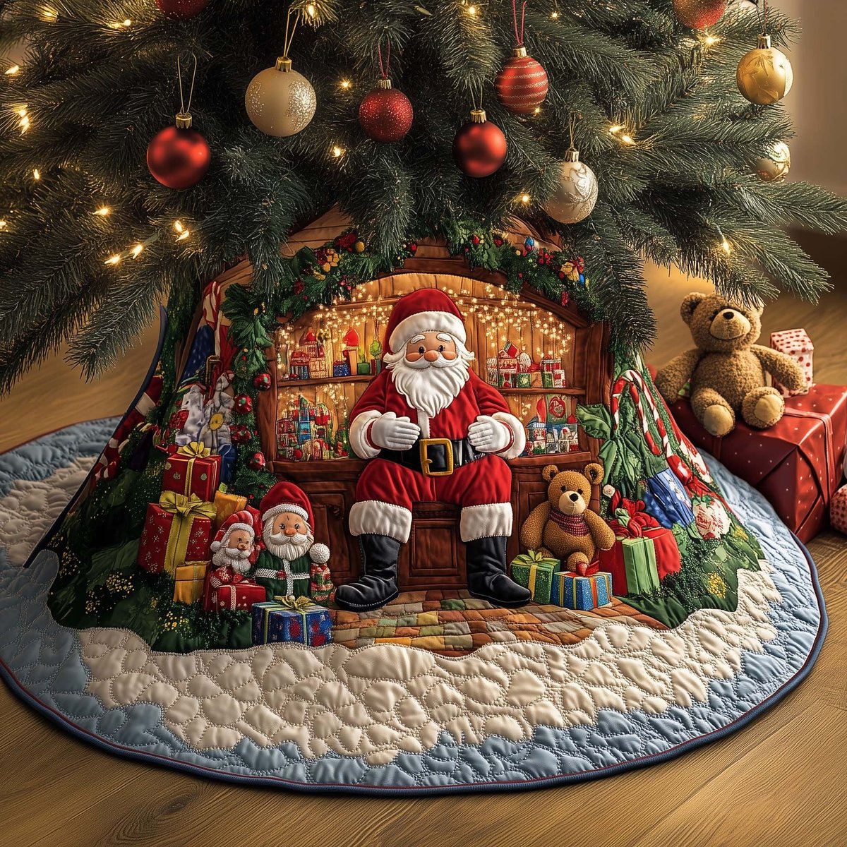 Santa at the Toy Shelf Christmas Tree Skirt - Made to Order TREEK101