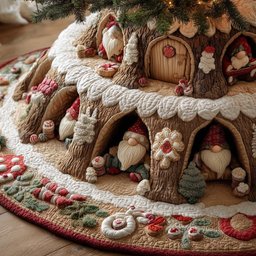Gnome Bakery in the Snow Stump Christmas Tree Skirt - Made to Order TREEK101