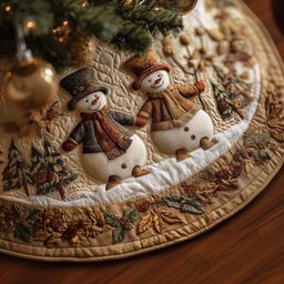 Snowmen in Brown Hats and Scarves Christmas Tree Skirt - Made to Order TREEK101