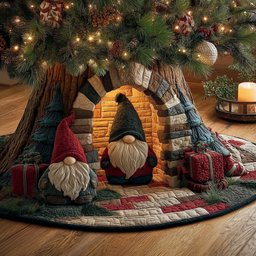 Gnomes at the Stone Hearth Arch Christmas Tree Skirt - Made to Order TREEK101