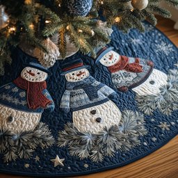 Snowman Pair on Winter Navy Christmas Tree Skirt - Made to Order TREEK101