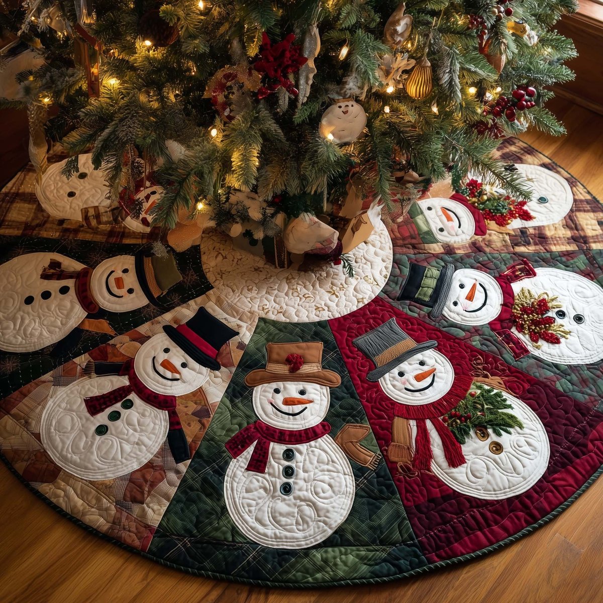 Snowman Wheel in Tartan Christmas Tree Skirt - Made to Order TREEK101