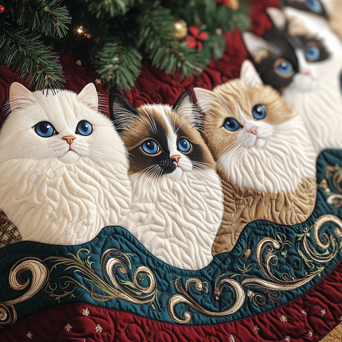 Blue Eyed Ragdoll Trio Christmas Tree Skirt - Made to Order TREEK101