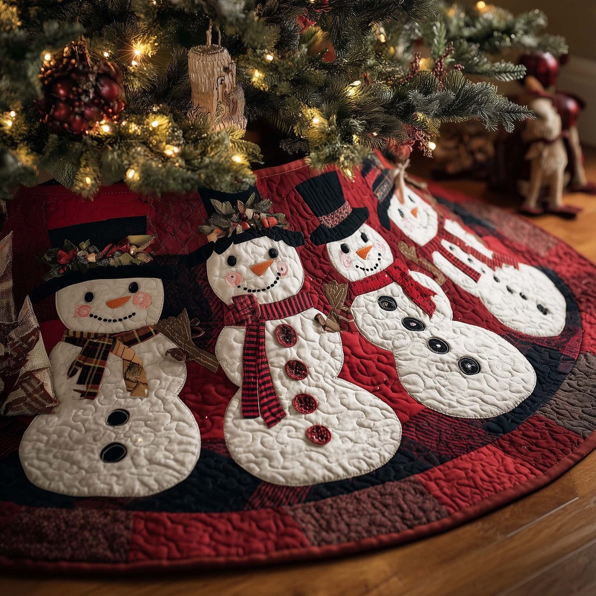 Snowman Row in Top Hats Christmas Tree Skirt - Made to Order TREEK101