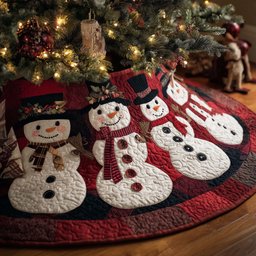 Snowman Row in Top Hats Christmas Tree Skirt - Made to Order TREEK101