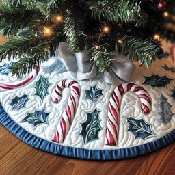 Candy Canes with Silver Bows Christmas Tree Skirt - Made to Order TREEK101