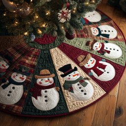 Snowman Fan Panels Christmas Tree Skirt - Made to Order TREEK101