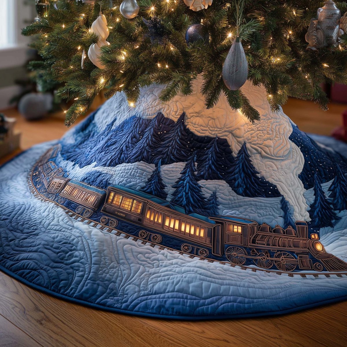 Night Train Through Blue Mountains Christmas Tree Skirt - Made to Order TREEK101