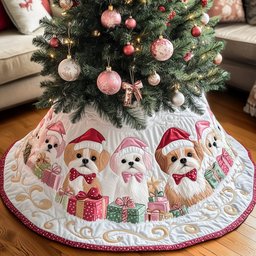 Shih Tzu Pups with Presents Christmas Tree Skirt - Made to Order TREEK101