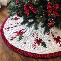 Candy Canes with Holly Leaves Christmas Tree Skirt - Made to Order TREEK101