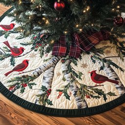 Cardinals on the Birch Branch Christmas Tree Skirt - Made to Order TREEK101