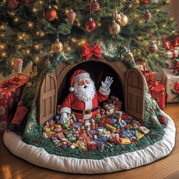 Santa Opening the Toy Barn Christmas Tree Skirt - Made to Order TREEK101
