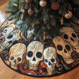 Mosaic Skulls on Patterned Gold Christmas Tree Skirt - Made to Order TREEK101